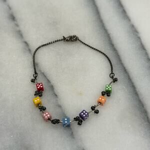 Vintage 60s mini dice silver anklet